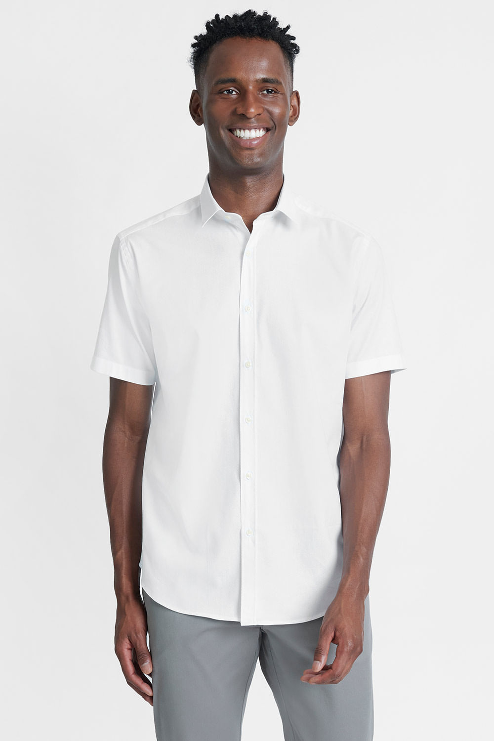 Camisa Manga Curta Cosmo Slim Tricoline Stretch Maquinetada Branco - Aramis