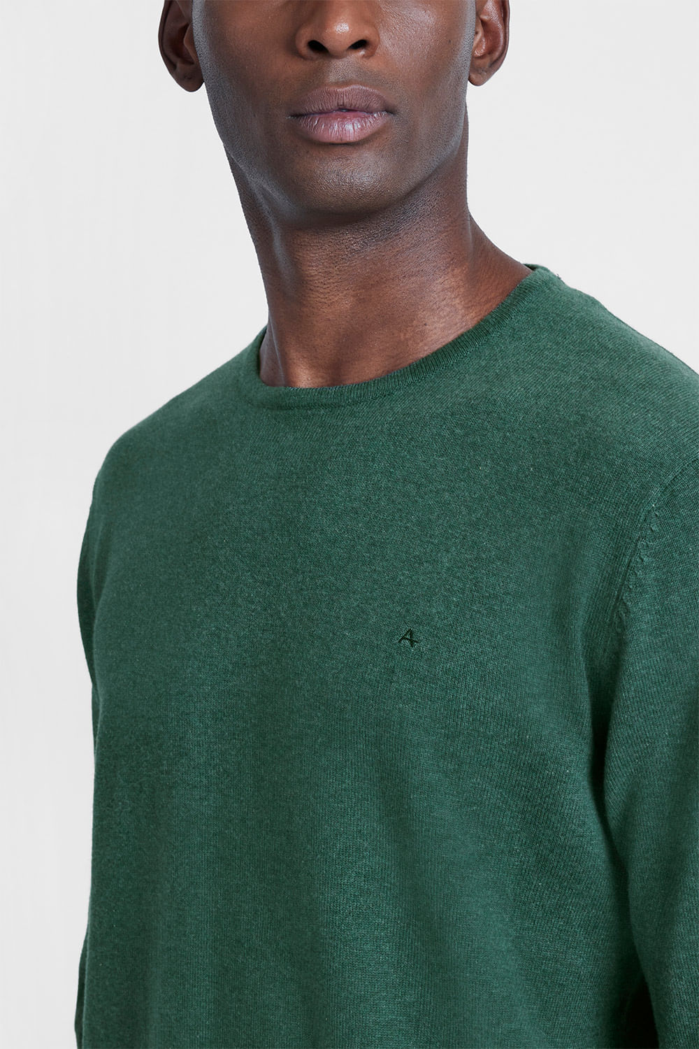 Tricot Gola Careca Manga Longa Verde Militar
