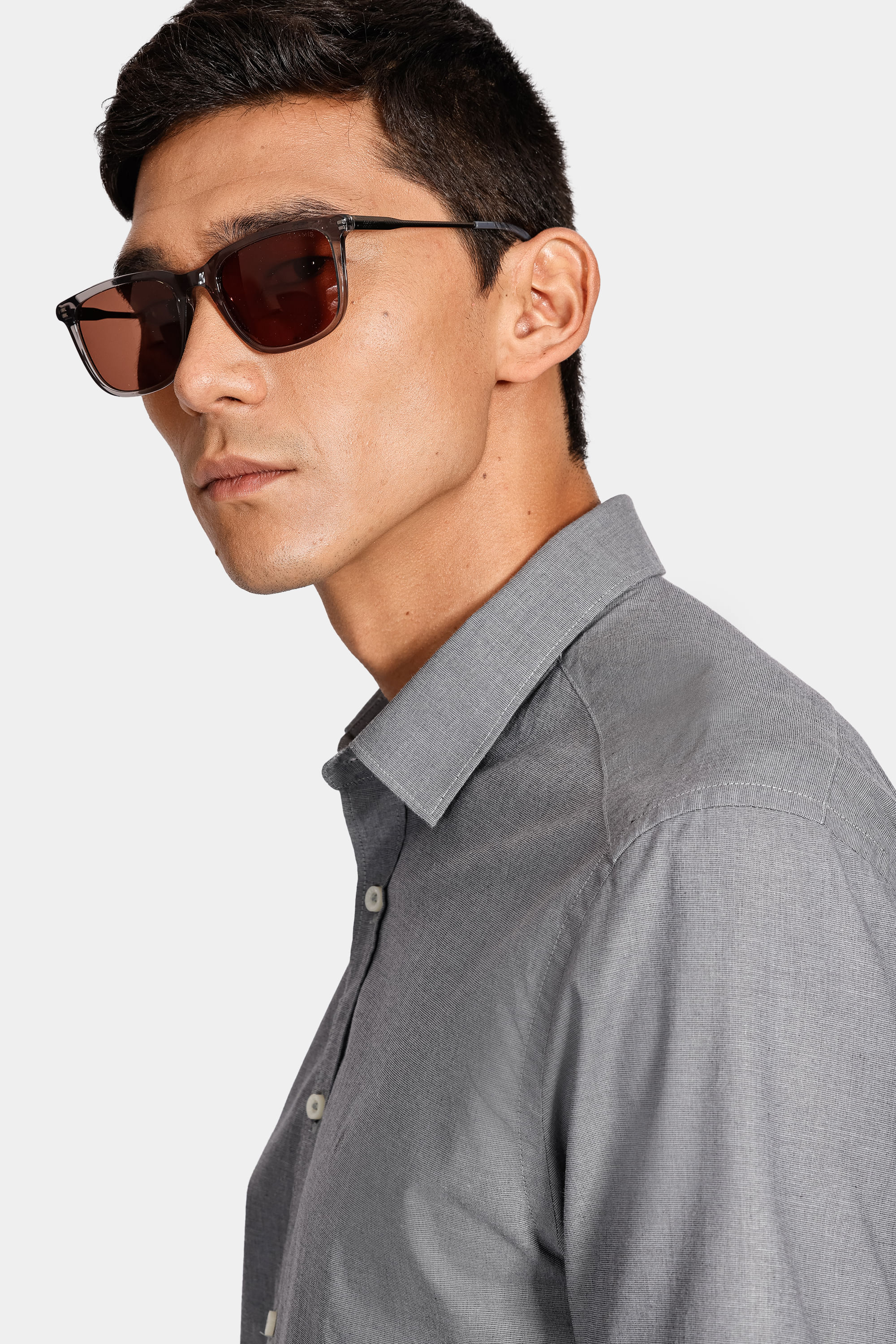 Camisa Manga Curta Slim Fil a Fil Antilia Cinza Médio