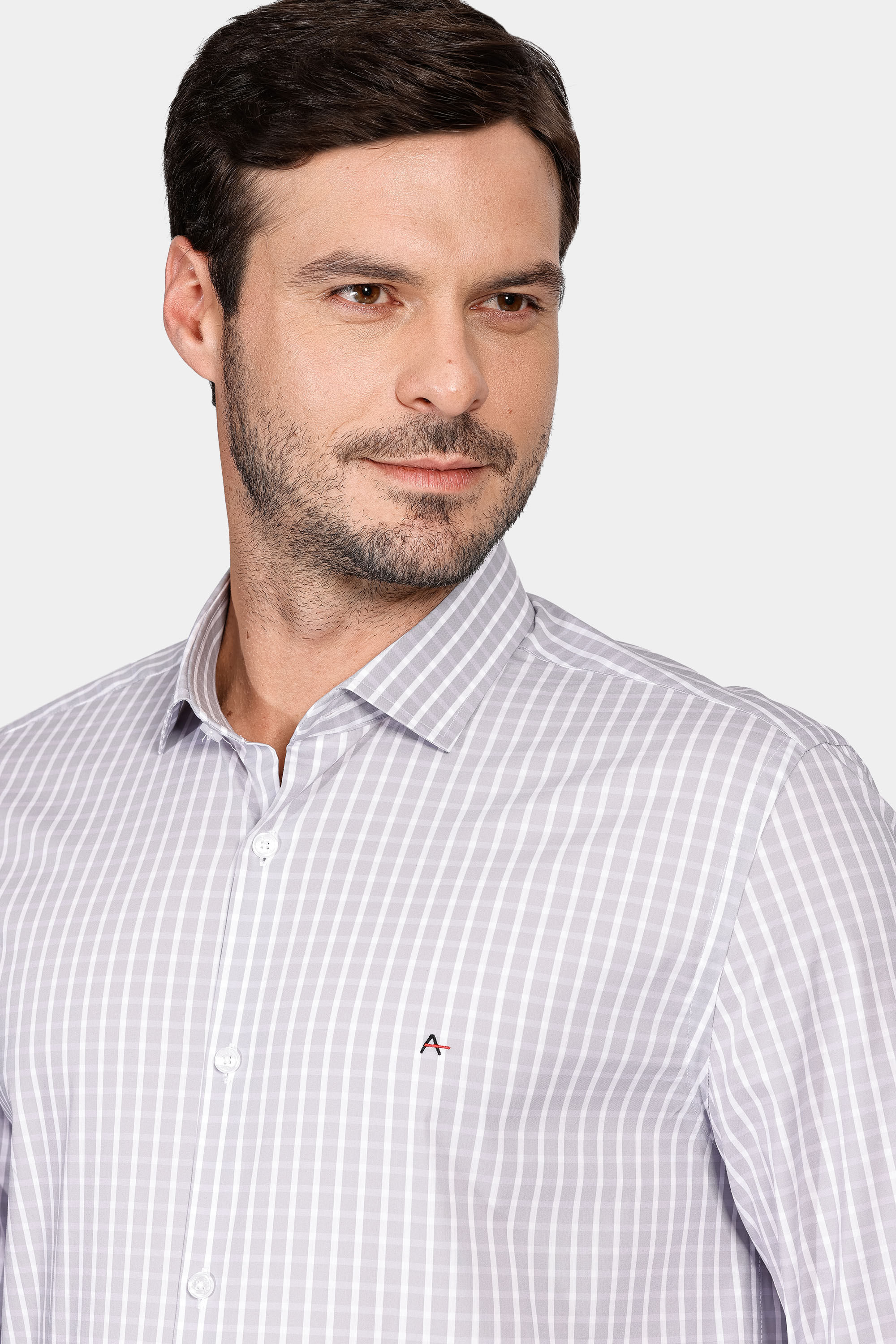 Camisa Regular Manga Longa Quadriculada Cinza