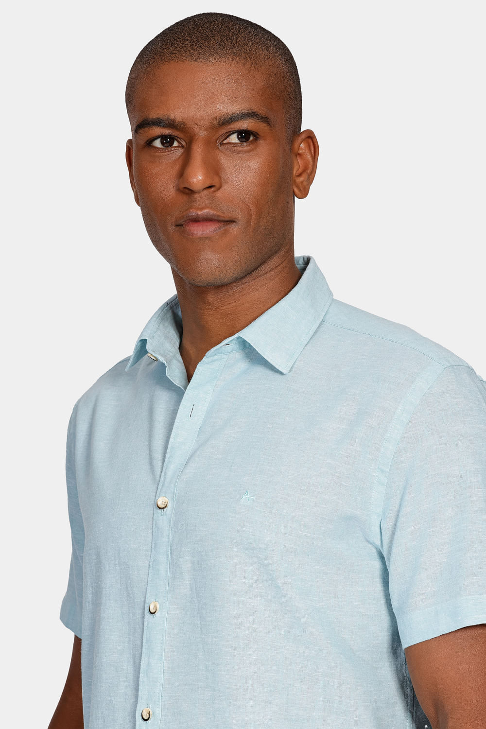 Camisa Manga Curta Move Slim Linho Algodão Azul Piscina