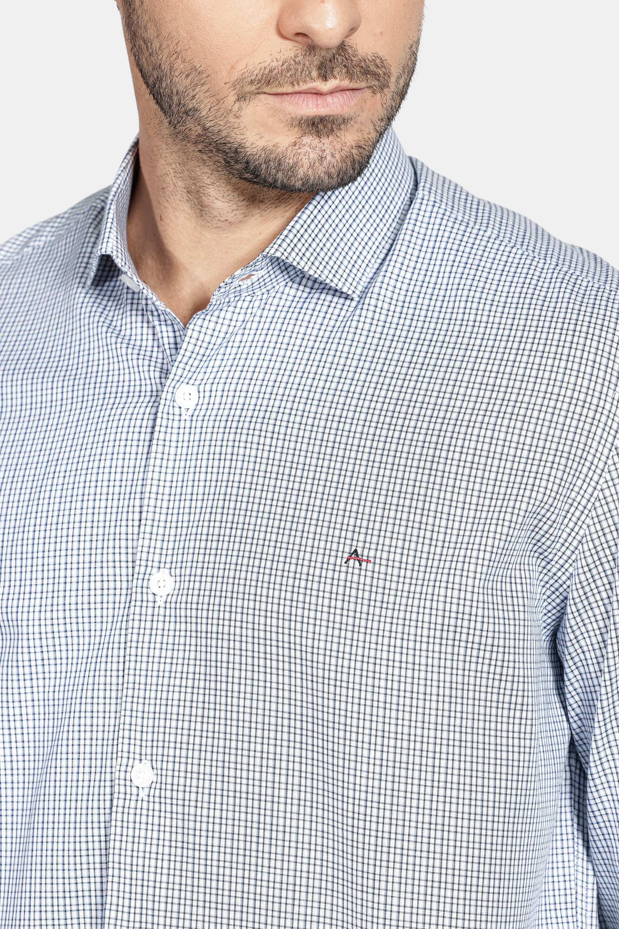 Camisa Regular Tricoline Xadrez Marinho/Azul