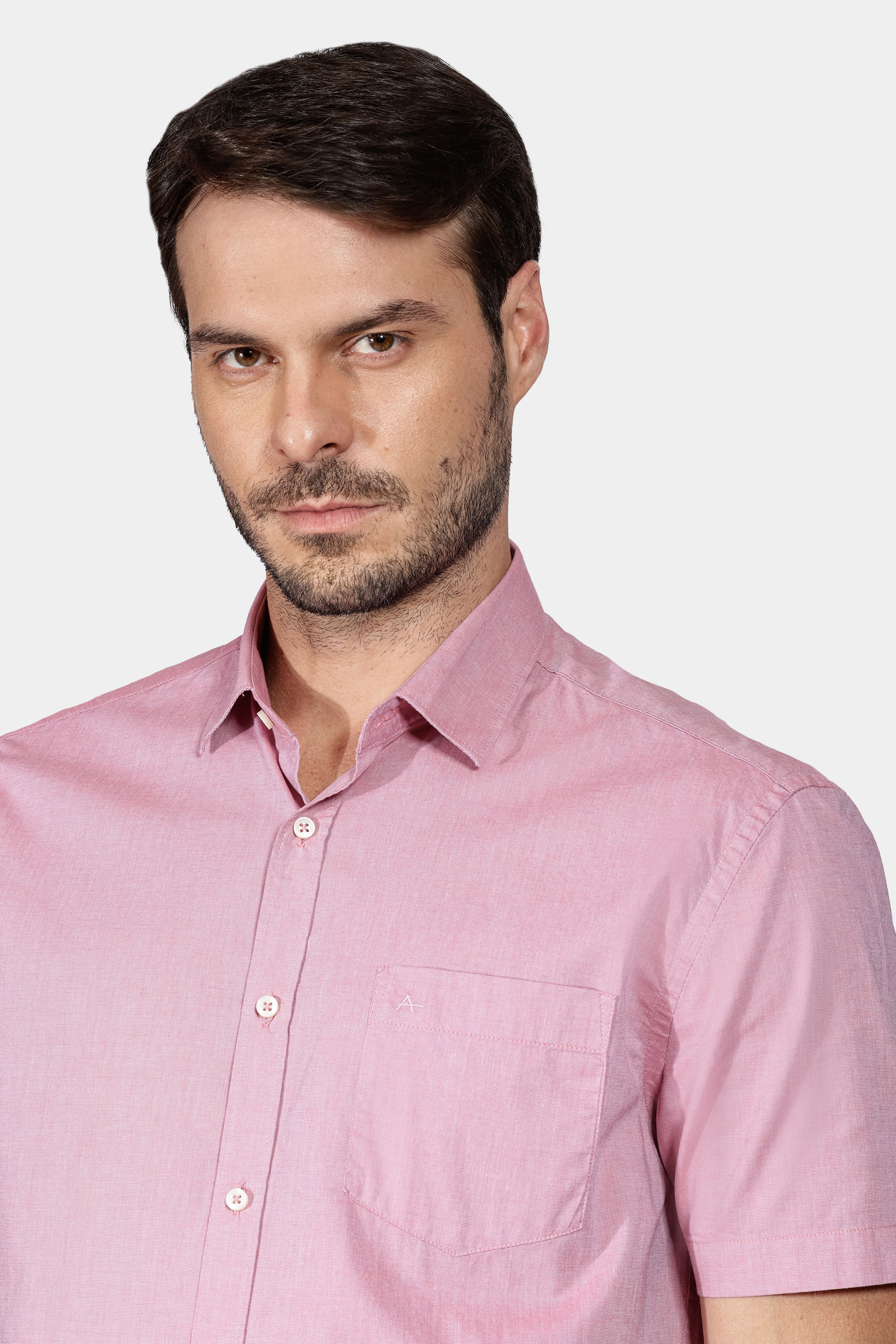 Camisa Manga Curta Cosmo Regular Fil a Fil Antilia Com Bolso Vermelho Claro
