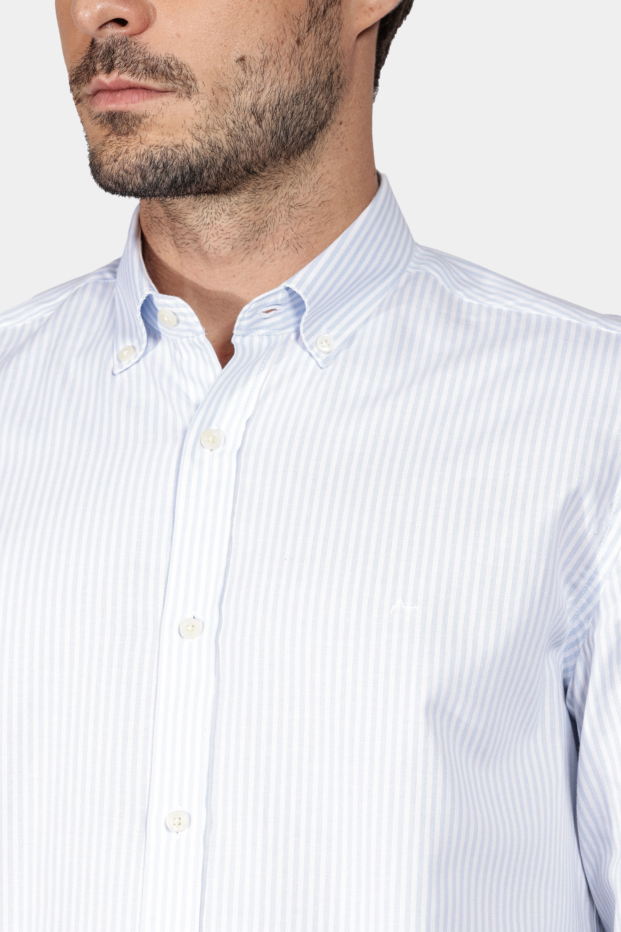 Camisa Regular Button Down Class Branco Com Azul Claro