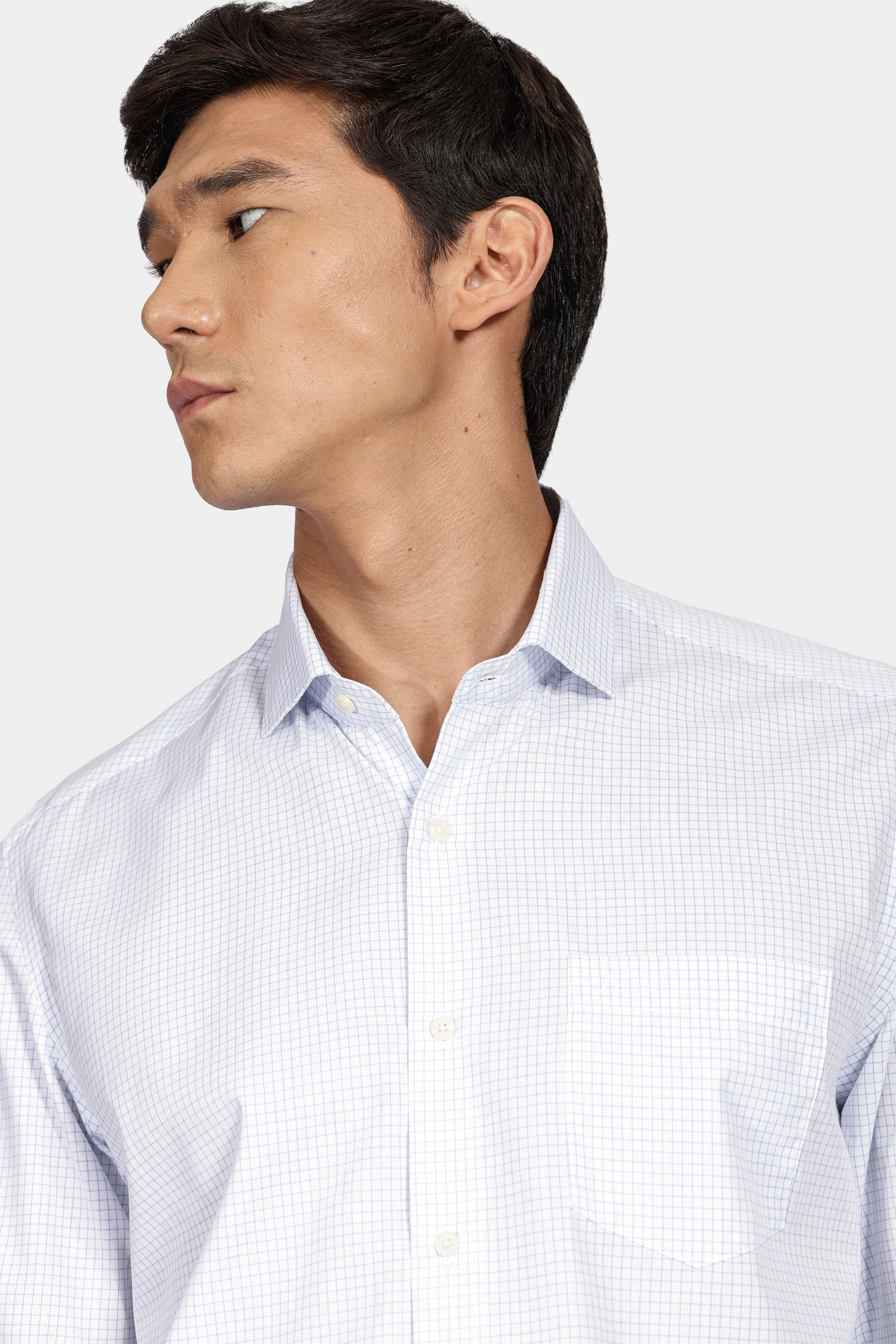Camisa Regular Xadrez Clássico Branco Com Azul