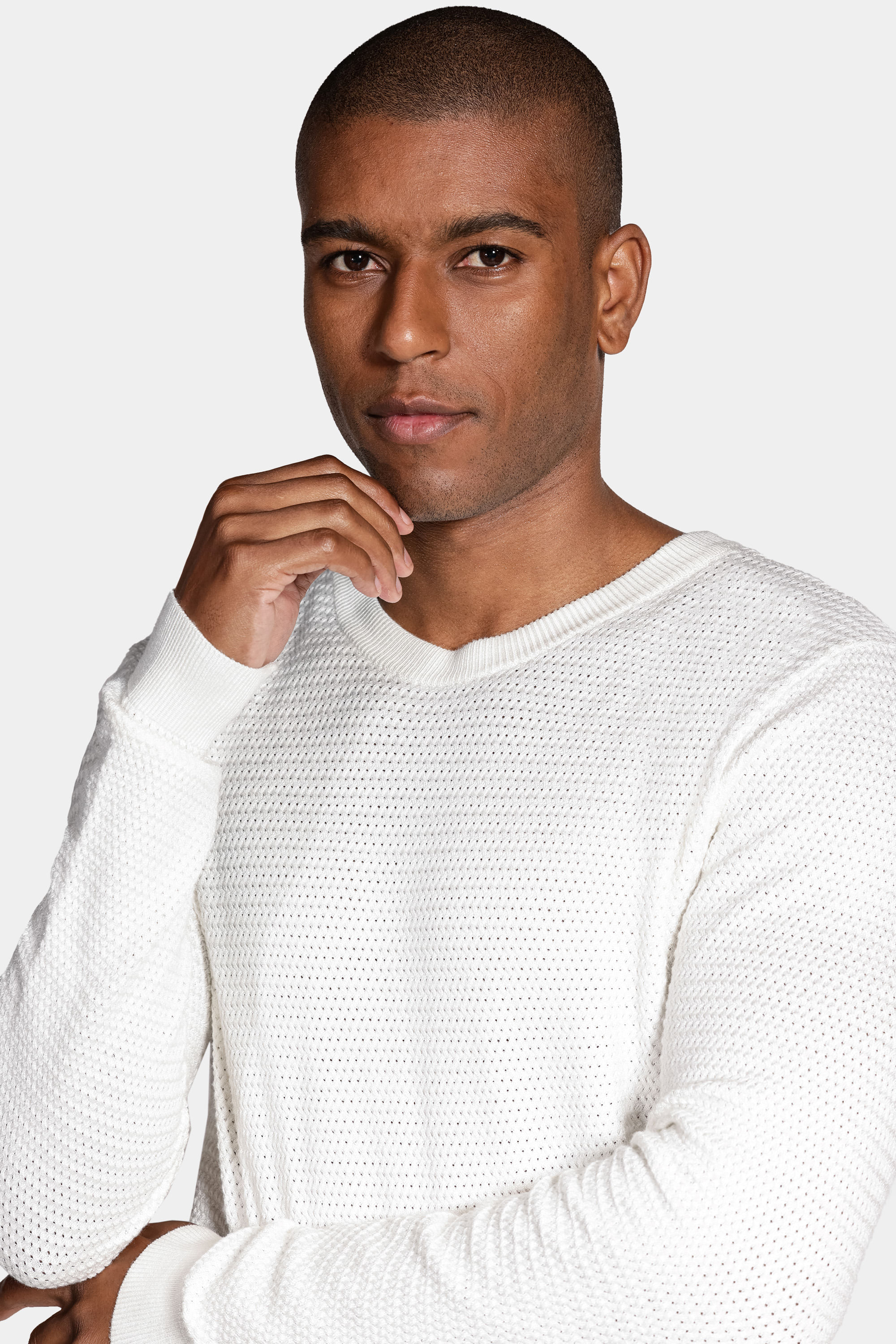 Tricot Manga Longa Viscose Jacquard Off White