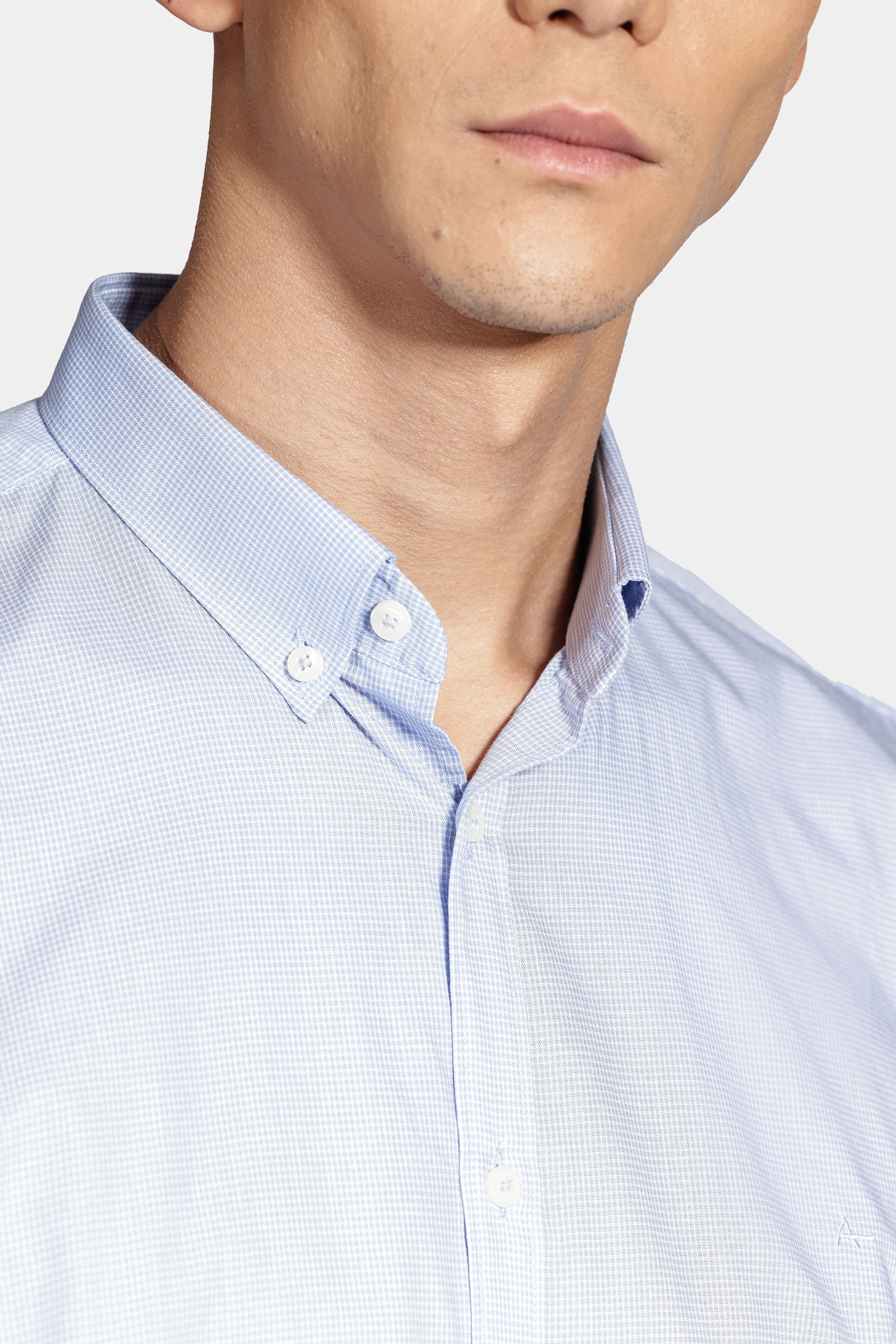 Camisa Manga Curta Cosmo Regular Button Down Micro Xadrez Azul Com Branco