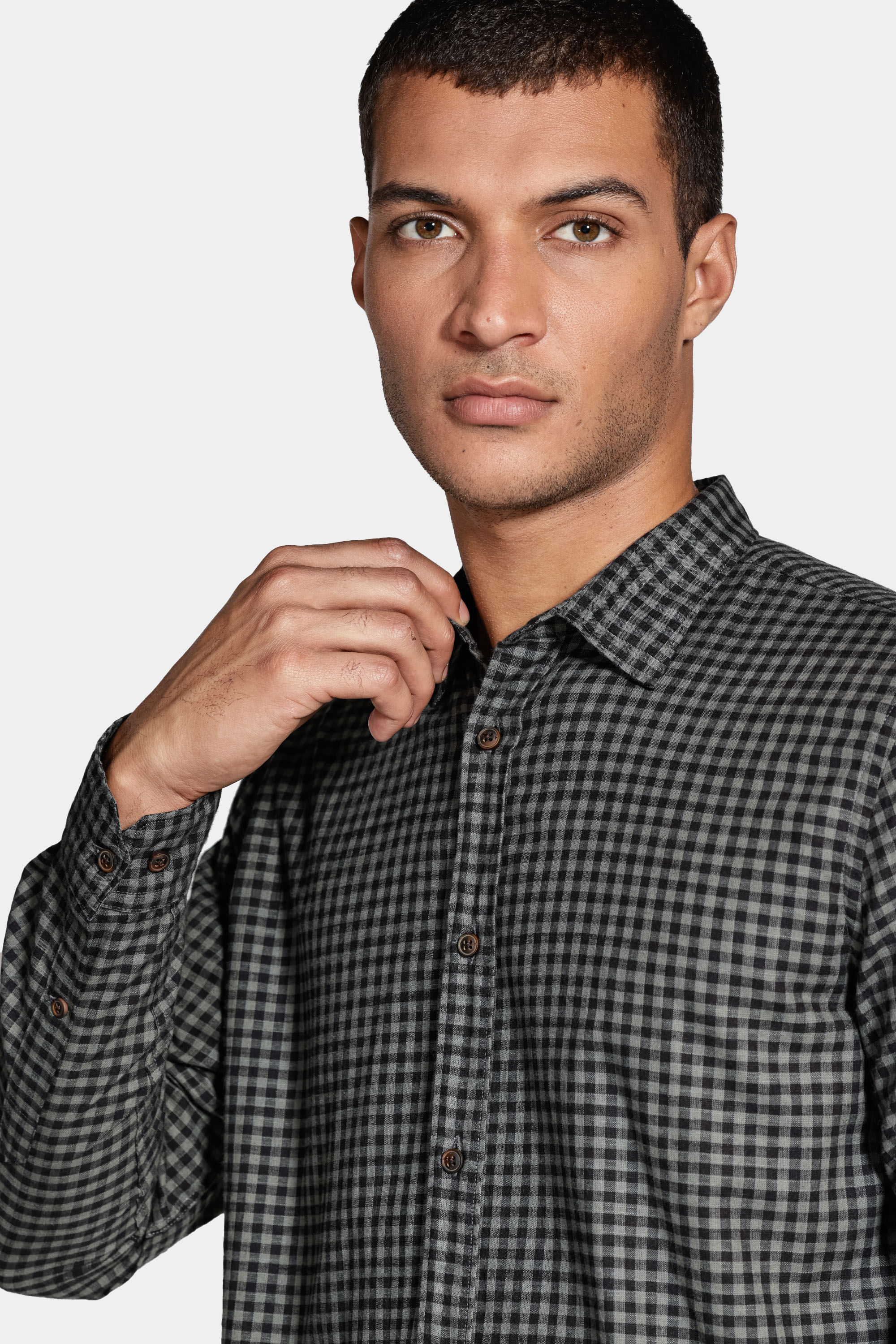 Camisa Regular Xadrez Flamê Verde Com Preto