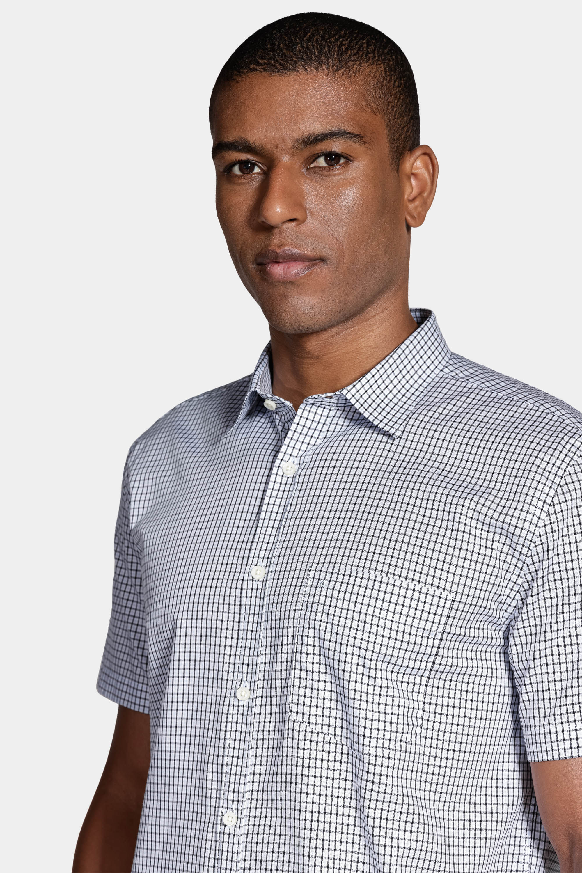 Camisa Regulars Mini Xadrez Branco Com Preto