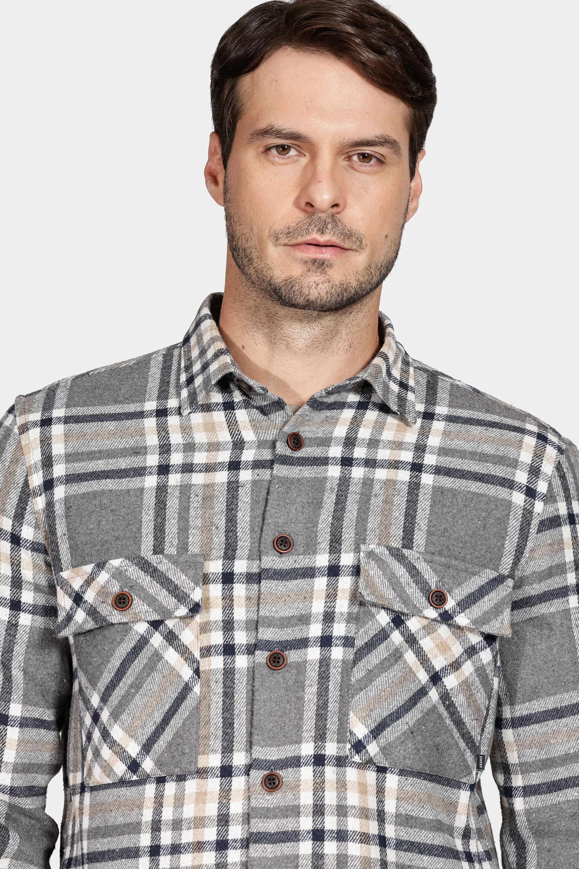 Camisa Overshirt Flanela Xadrez Cinza