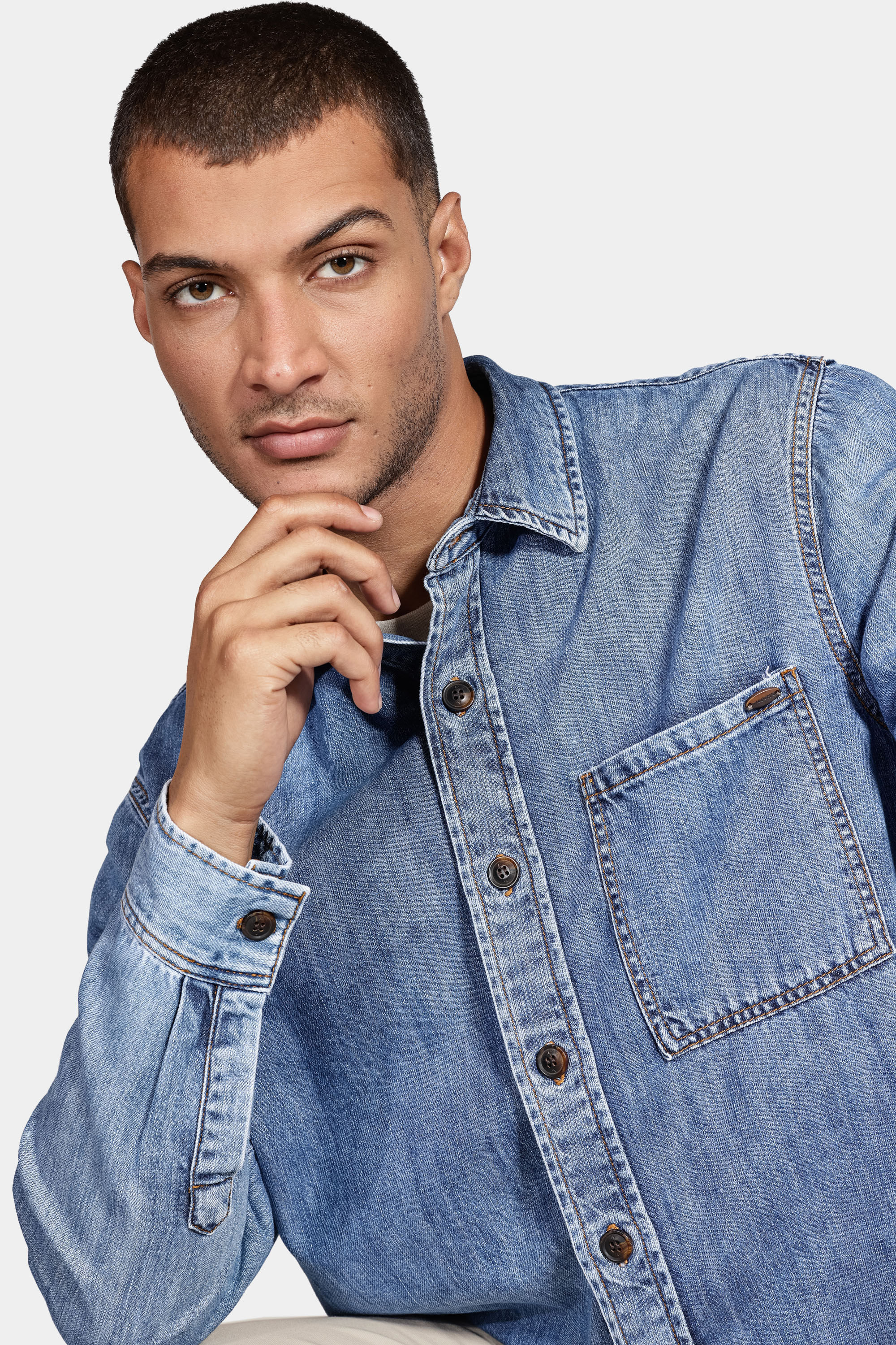 Camisa Manga Longa Move Overshirt Jeans Com Liocel Azul Jeans