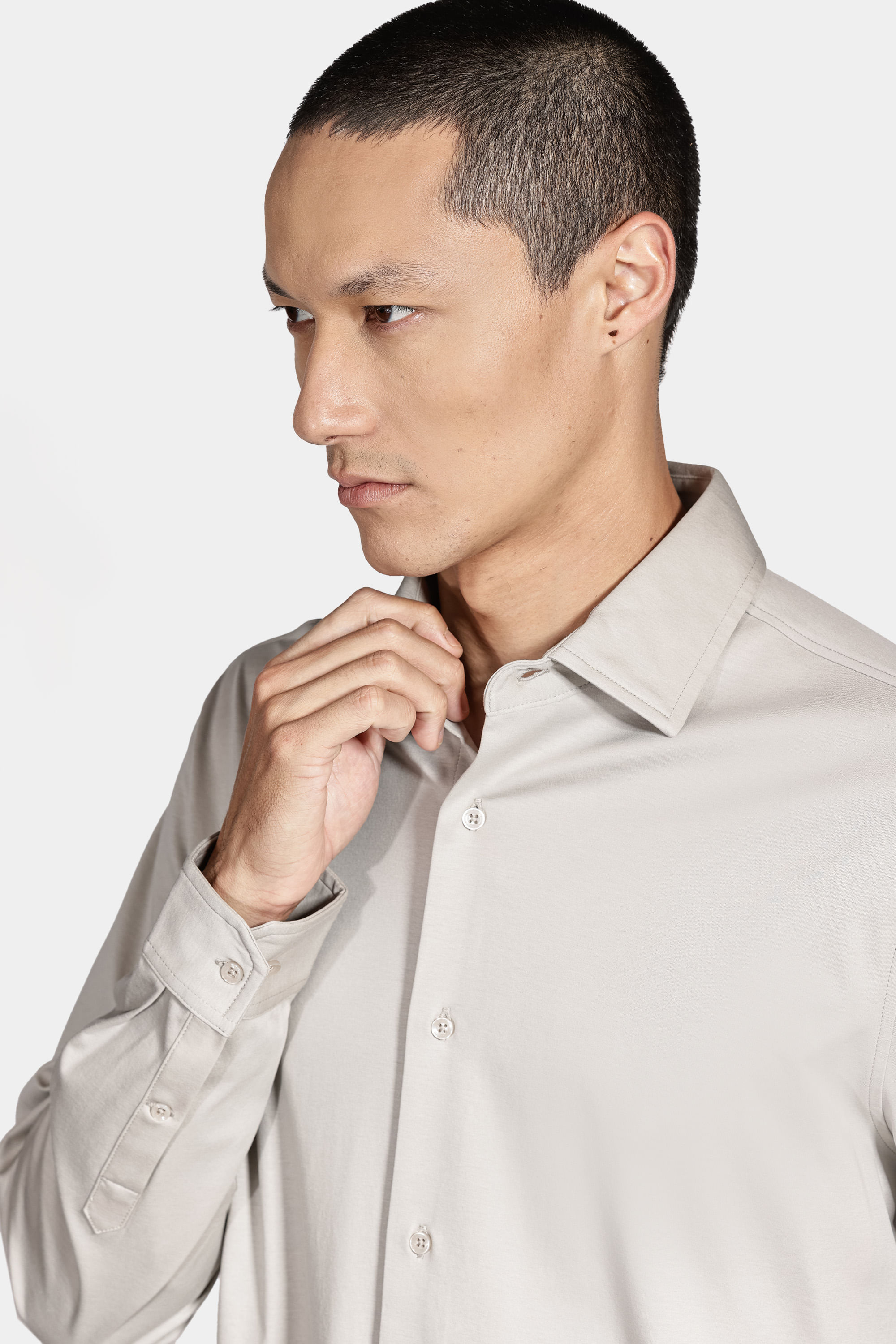 Camisa Manga Longa Cosmo Slim Algodão Modal e Seda Cáqui