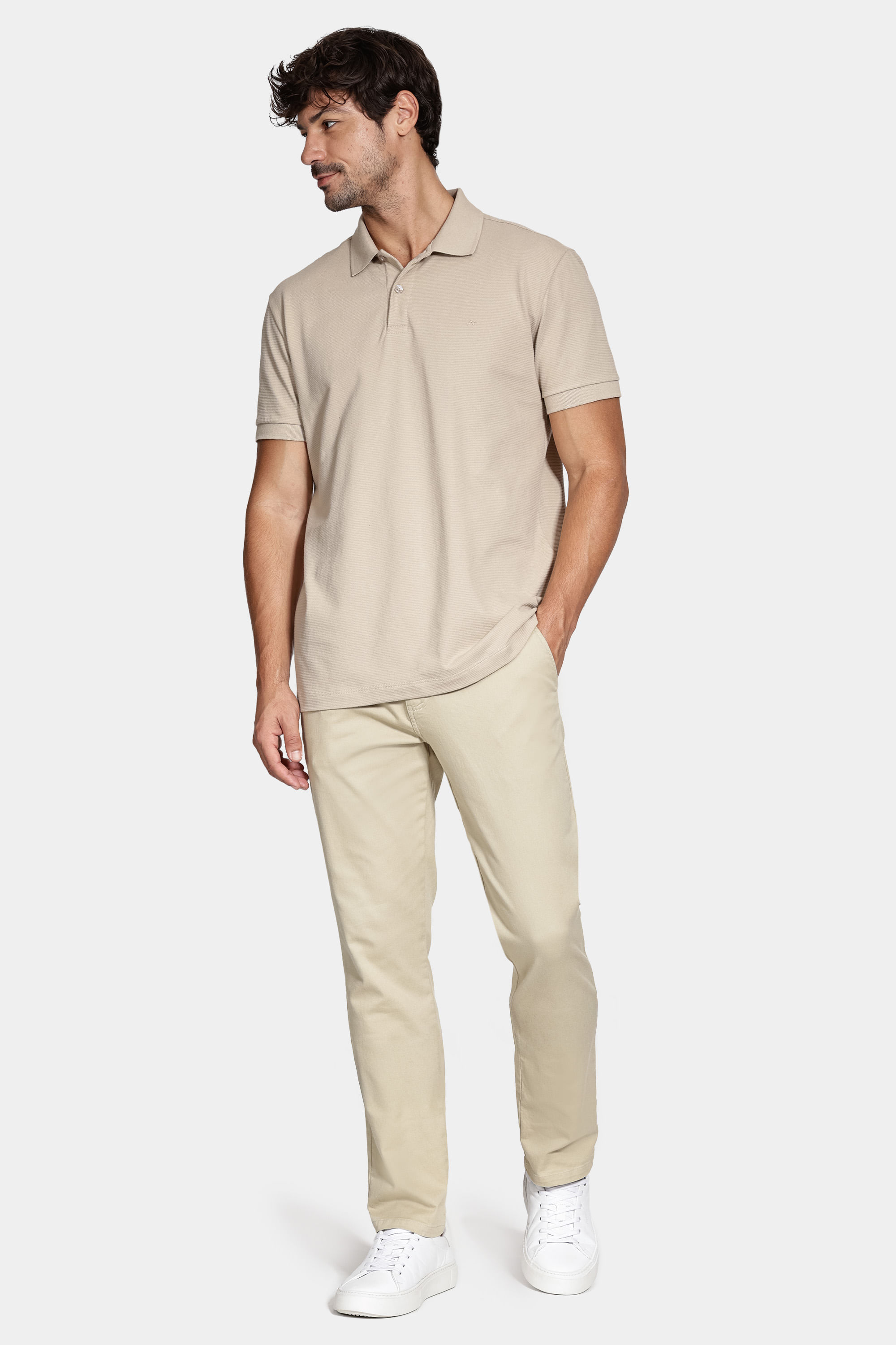 Calça Chino Slim Maquinetada Areia