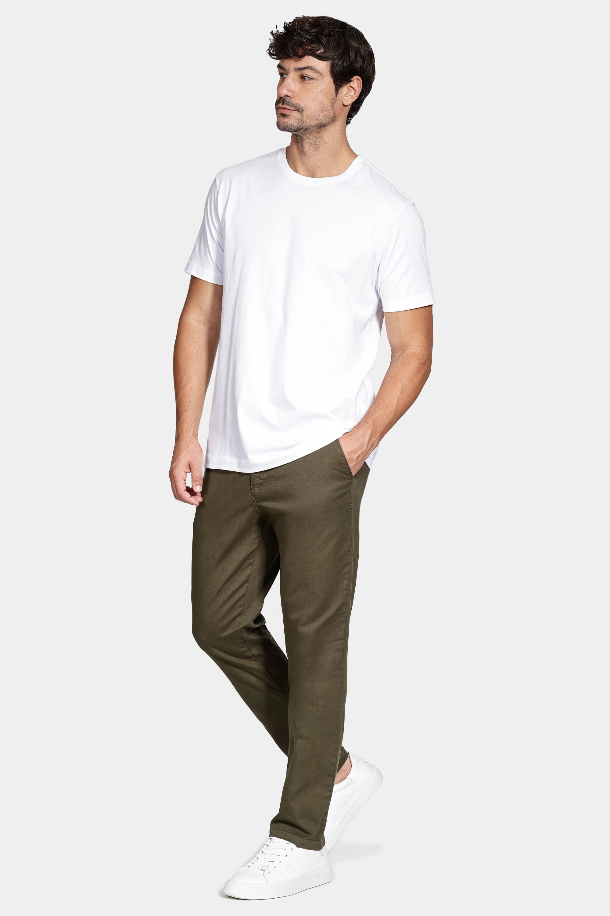 Calça Chino Slim Maquinetada Verde Militar