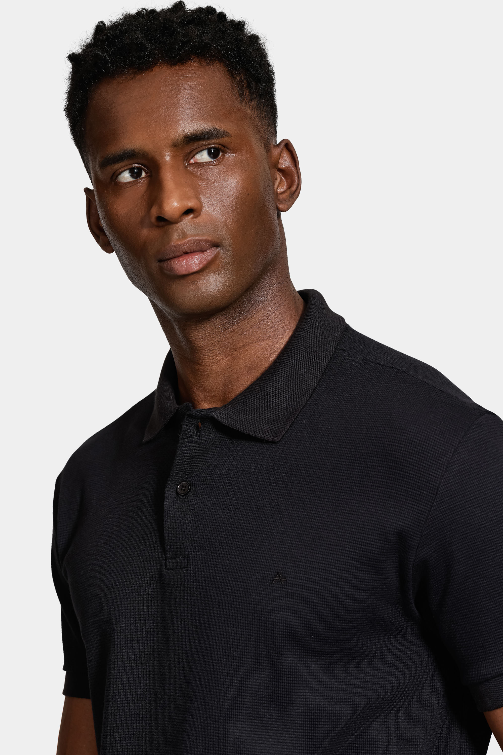 Polo Algodão Malha Quadrile Manga Curta Preto
