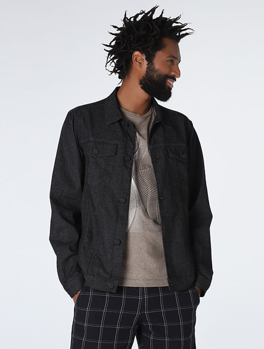 jaqueta jeans com moletom preto