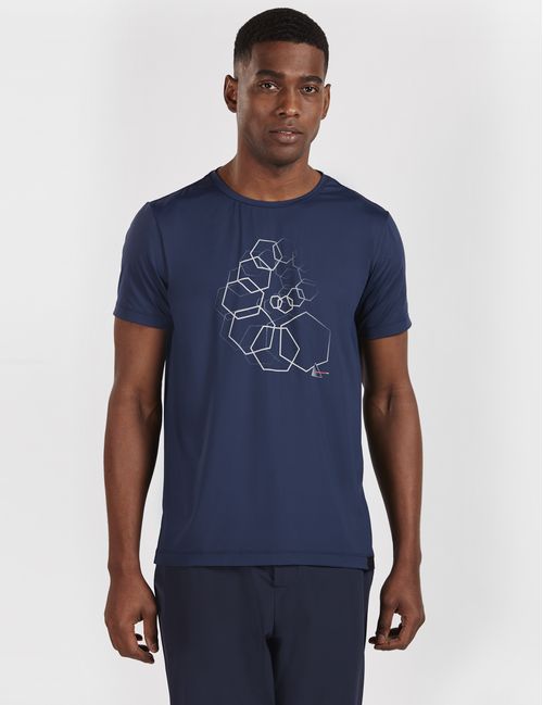 Camiseta Manga Curta Poliamida Estampada Geométrica Marinho