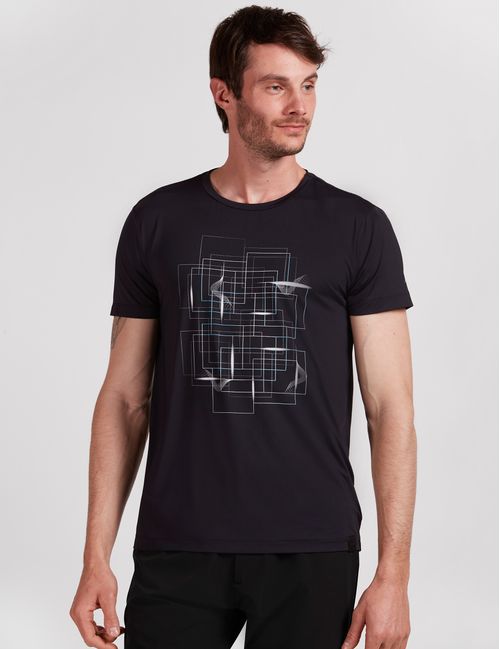 Camiseta Manga Curta Poliamida Estampa Geométrica Preto