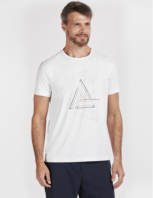 Camiseta Manga Curta Poliamida Estampa Geométrica Branco