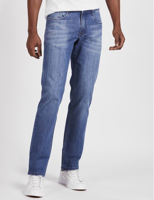 Calca Jeans Slim Five Pockets Destroyed Azul Médio