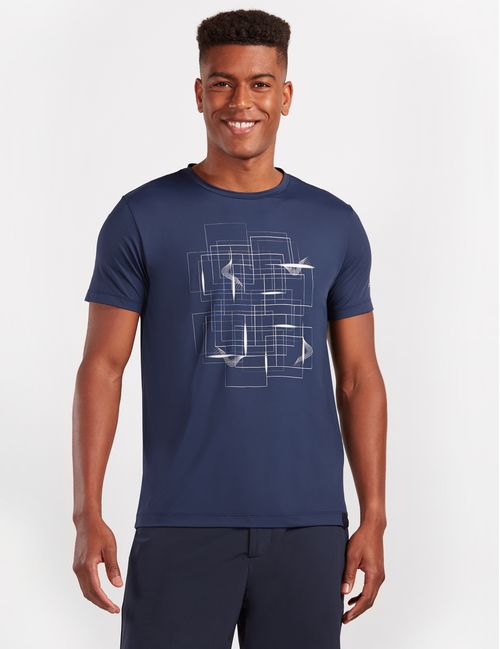 Camiseta Manga Curta Poliamida Estampa Geométrica Marinho