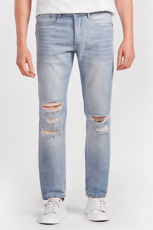 Calça Jeans Slim 5 Pockets Bigode Azul Claro