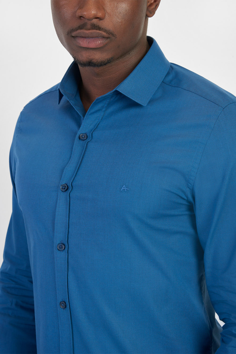 Camisa Masculina Slim Tricoline Micro Xadrez - Aramis - Azul